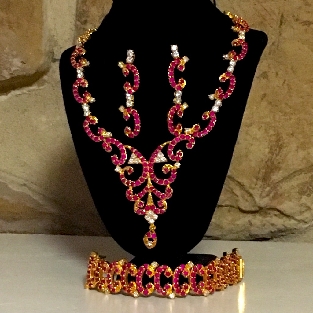Ruby Rhinestone Statement Necklace Set